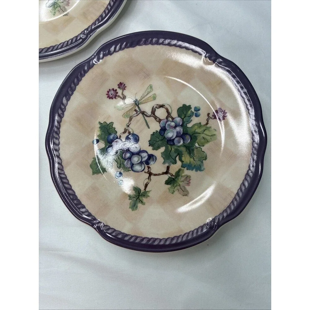 Tracy Porter Claret Collection 5 Salad Plate Dream Delicious Grape Dragonfly Vtg